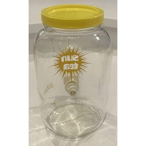 VTG EXCELLENT Sun Tea Glass Jar Yellow Sunburst J.M Werling 1 Gallon With Lid - Picture 5 of 7